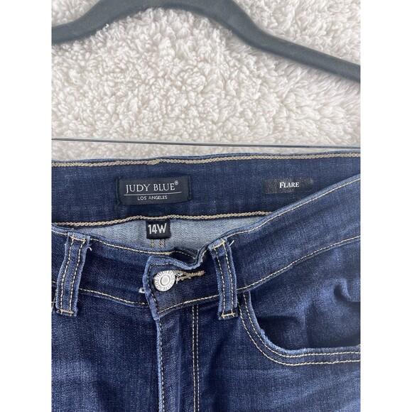 Judy Blue Dark Wash Distressed Jeans 14W Flare High Waist Raw Hem - Picture 6 of 10